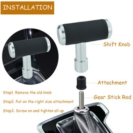 Temzzer T Shifter Knob Leather Shift Knob Gear Shift Stick Head for Most Manual Automatic Vehicles (Silver)