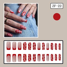 EYZOTSF Press on Nails Square Shaped Acrylic Full Cover Medium Length Square False Nails with Love Heart Designs Artificial Fake Nails Glue ons Fingernails for Women Girls(ZF22)