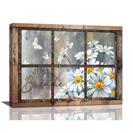 Daisy Wall Decor Rustic Flower Wall Art Farmhouse Window Daisies Pictures Bathroom Decor Country Butterfly Canvas Prints Just Breathe Artwork Home Office Decoration For Kitchen Bathroom Living Room