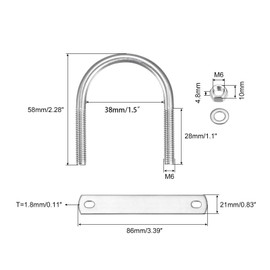 TOP-VIGOR 2 sets M6 Round U-Bolts, 38mm Inner Width 58mm Length 304 Stainless Steel Tie Down U-Bolts with Nut, Plate for Building Installations Mechanical Parts Connection Cehicles Ships