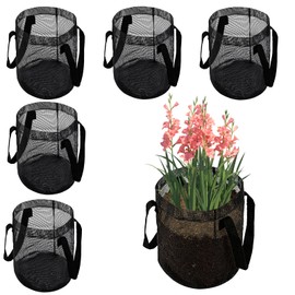 6PCS Mesh Aquatic Pond Plant Baskets, 1 Gallon Round Pond Planting Bags Aquatics Planter Pot Water Lily Growing Container with Handles for Lotus Bog Plant Garden Terrestrial Plants, 7.9" H x 5.9" Dia