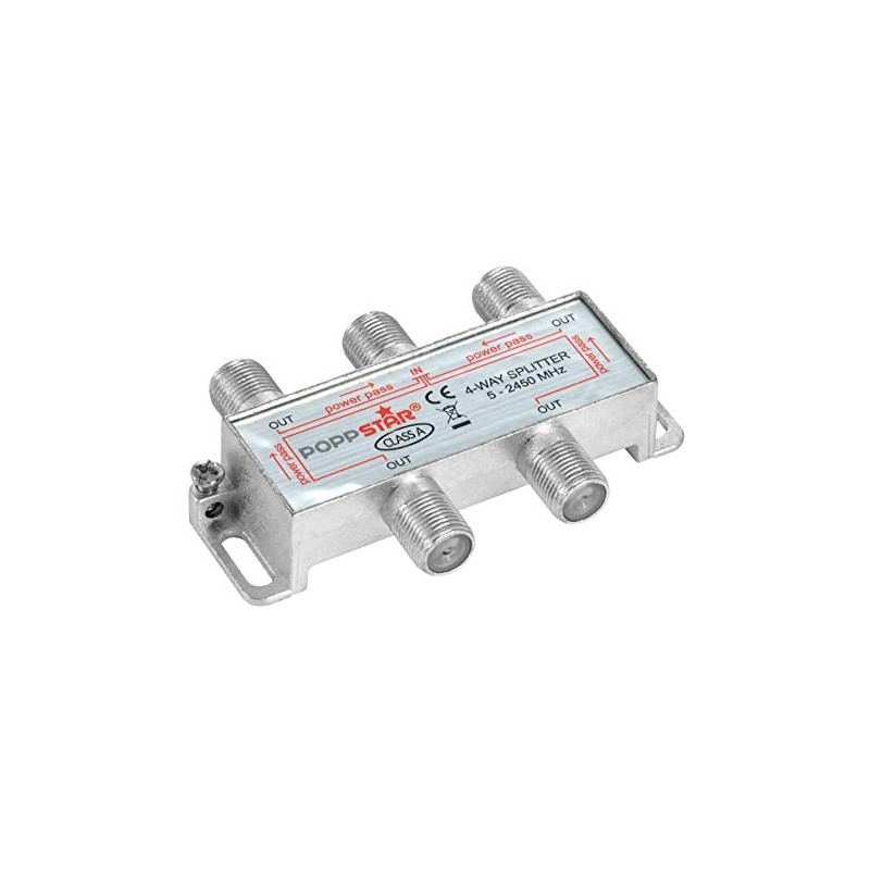 Poppstar Satellite Splitter Switch 4-Way (Analogue/Digital/BK/Unicable/HD/4K Suitable) for TV, Satellite,