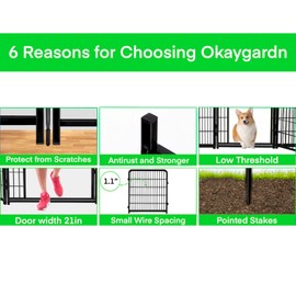 Okaygardn Tall Garden Fence Animal Barrier, 48 in(H) Fencing for Garden Beds, 4 Panels Total 9 Ft(L), Temporary Fence for Dogs Outdoor, 21 in Wide Low Threshold Gate, Garden Fence Border, Rabbit Fence