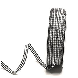 s.dekoda Ribbon 50 m x 6 mm Grey - White Checked Ribbon Gingham Woven Decorative Ribbon Checked