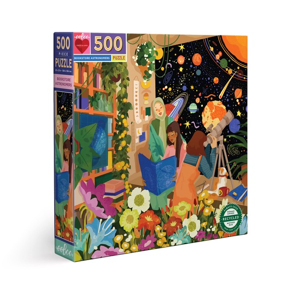 eeBoo: Piece and Love Bookstore Astronomers 500 Piece Adult Square Jigsaw Puzzle, Jigsaw Puzzle for Adults and Families, Includes Glossy, Sturdy Pieces and Minimal Puzzle Dust