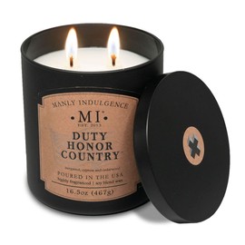 Manly Indulgence Duty Honor Country Scented Jar Candle, 2 Cotton Wicks, Premium Soy Blend White Wax, 60 hr Burn, Matte Black Jar Candle for Home and Men, 16.5 oz - USA Poured