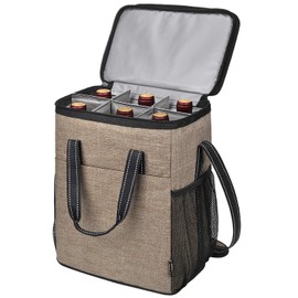 6 Bottle Wine Gift carrier, Insulated Leakproof Padded Wine Cooler Carrying Tote Bag for Travel, Camping and Picnic, Perfect Wine Lover Gift, Beige