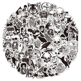 Black Gothic Fear Stickers Pack of 100 for Water Bottle, Laptop, Phone, Skateboard, Scrapbooking, Car Gifts for Children, Teenagers, Adults as Party Supplies
