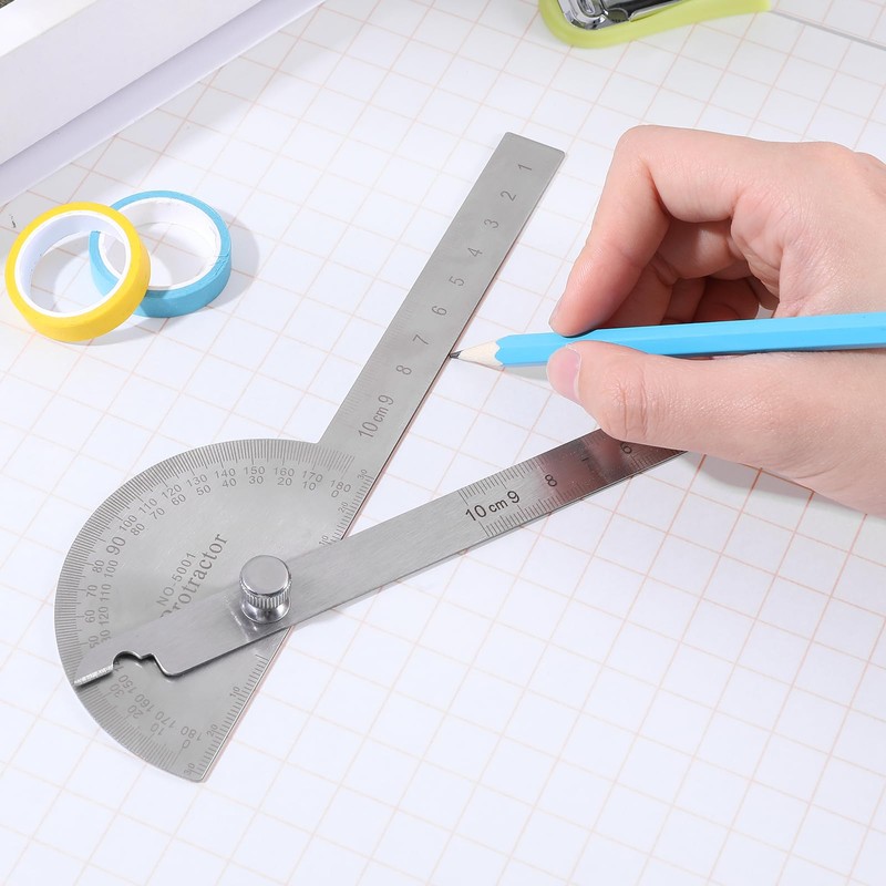 YUXIANLB Protractor Angle Finder Ruler Stainless Steel Adjustable Finder Round