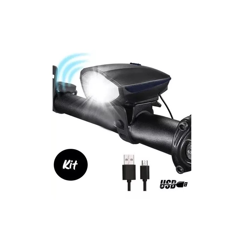 MIITONG Lampara Faro Bicicleta Recargable Luz Led Impermeable Cláxon