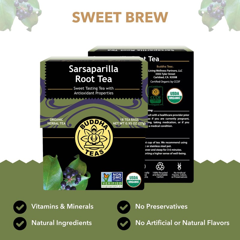 Buddha Teas - Organic Sarsaparilla Root Tea - Herbal Tea