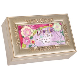 Cottage Garden Daughter Little Girl Grows Silvertone Embossed Floral Jewelry Music Box Plays Amazing Grace