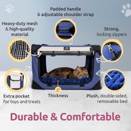 Large Cat Carrier & Dog Carrier for 2 Cats or Medium Dog. Soft Sided Pet Carrier for Travel. Collapsible, Portable with Soft Bed, Top & Side Loading, Locking Zippers, Puppy Crate & Kennel