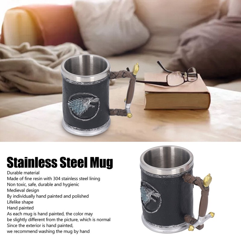 Stainless Steel Liner Mug Resin Decorative Hand Painted Beer Cup