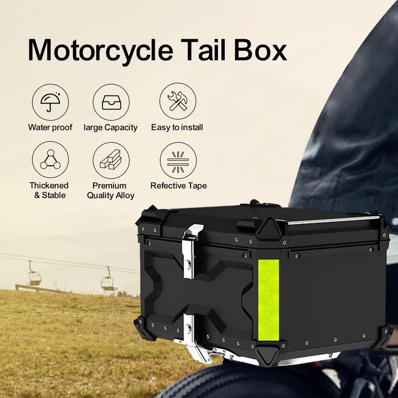 TINGPAI Motorcycle Top Case Set，Including Tail Box、Base Bracket、Backrest、Bag，Waterproof Aluminum Handle