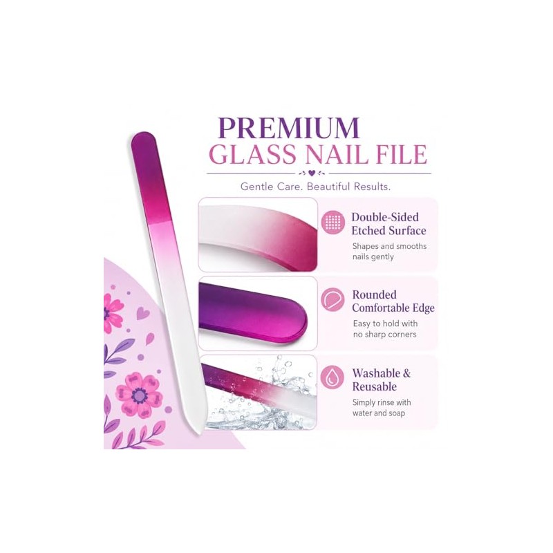 EAONE Crystal Glass Nail File with Case 3 Pack, Double-Sided