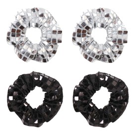 Pack of 4 Disco Sequin Hair Scrunchies Women's Silver Black Elastic Hair Bands Metallic Hair Accessories Retro Hair Scrunchies Glitter for Disco Party Carnival Theme Party Birthday
