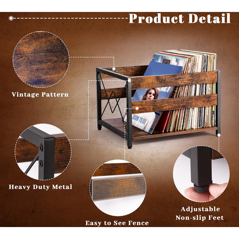 Y&M Vinyl Record Storage Crate, Wooden Storage Box, Classic Cube