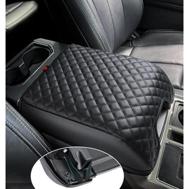 Center Console Cover for Ford F150 2015-2022, F250 F350 F450 F550 2017-2022, PU Leather Car Interior Accessories, Armrest Cover Middle Console Box Lid Protector Pad (40/20/40 Jump Seat Only), Black - Color: Black-Jump Seat, Size: Jump Seat