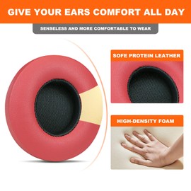 SINOWO Earpads Replacement for Beats Solo 2 & Solo 3 Wireless On-Ear Headphones,Solo2 Solo3 Ear Pads Cushions with Noise Isolation Memory Foam,Soft Protein Leather(Psychedelic Red)