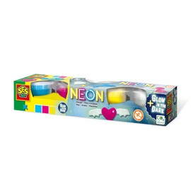 SES Creative 00461 - Neon & Glow in The Dark Dough Set, Creative Playset for Sensory Play, 4x90gr