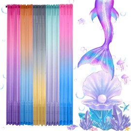 Yancorp Sheer Curtain 2 Panels Semi Bedroom Curtains 63 inches Length Linen Pink Blue Ombre Curtains Rod Pocket Drapes Girls Living Room Mermaid Bedroom Nursery Kids Window Decor(Pink Blue, 40"x63")