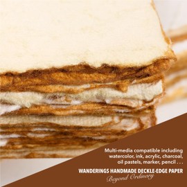 Thick Handmade Vintage Watercolor Paper with Deckle Edge - 300GSM - Premium Antiqued Cold Press Textured Mixed Media Paper Made with Recycled Cotton - 25 Loose Leaf Sheets - 9x12" / 23 x 30.5 cm