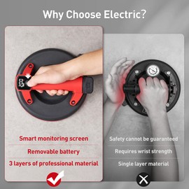 Avhrit Electric Glass Suction Cups, 8" Heavy Duty Battery Suction Cup with 4 x 2000mAh Batteries, LCD Display, 440 LBS/200 KG Max. Load, Cordless Vacuum Lifter for Moving Tile Windows, Stone