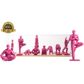 Yoga Joes Series 1 Hot Pink Toy Soldiers, Set of 9 Army Men Yoga Pose Figurines - Decor for Desk, Office, Classroom, Home, or Studio - Zen Meets GI Joe - Gifts for Teachers, Yogis, Kids & Adults