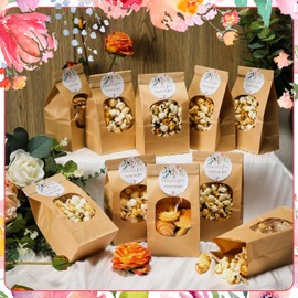 Funnymoom 48 Pcs Thanks for Poppin' by to Celebrate Paper Popcorn Bags for Party with 48 Round Popcorn Stickers Engaged Container Wedding Bags Bridal Shower