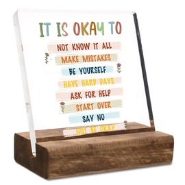 Obookey Mental Health Desk Decor - It is Okay to Encourage Office Desk Decor, Acrylic Plaque Sign for Home School Classroom Bedroom Desktop Table Shelf, Therapy Gifts for Students Coworker Friends
