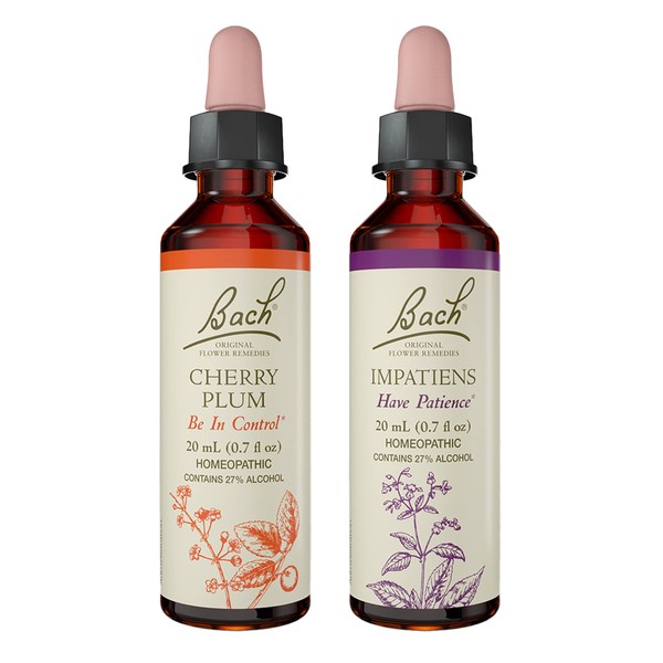 Bach Original Flower Remedies 2-Pack, Have Patience" - Impatiens, Cherry Plum, Homeopathic Flower Essences, Vegan, 20mL Dropper x2
