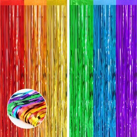 2pcs Glitter Rainbow Tinsel Curtains Backdrop for Parties,1*2m Party Foil Door Curtain,Shimmer Foil Curtains Fringe Curtain Streamers Party Backdrop for Wall,Birthday Holiday Rainbow Party Decorations