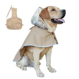 MAMORE Dog Raincoat,Waterproof Dog Raincoat Hooded Poncho with Adjustable Belly Cover,Reflective Lightweight Pet Rain Jacket for Small and Medium Dogs (Khaki-Female, X-Large)