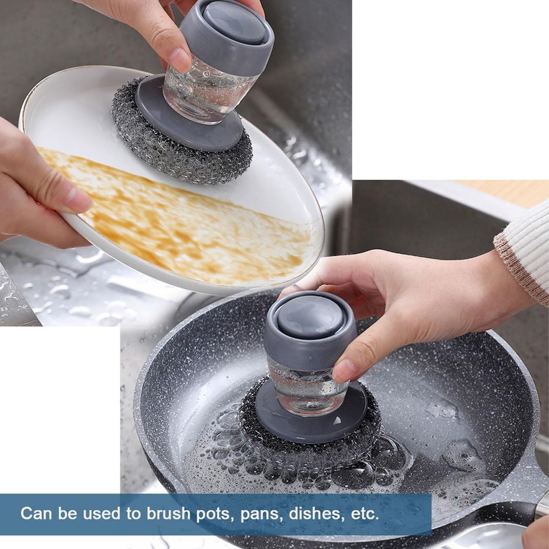 SanKristo Soap Dispensing Dish Brush 2 Pack, Push Button Auto