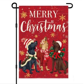 Christmas Dogs Garden Flag 12x18 Vertical Double Sided,Merry Christmas Winter Yard Flags Burlap Door Flag Double-Sided Xmas Flags For Outside Lawn Decoration