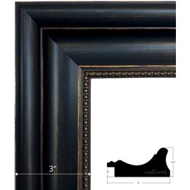 West Frames Montreal Distressed Black and Gold Wall Picture Frame 3" Wide (20" x 24" Frame with Plexiglass & Backing Board)