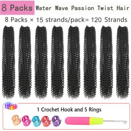 Passion Twist Hair 18 Inch 8 Packs Water Wave Crochet Hair Curly Braiding Hair For Butterfly Locs Long Bohe Crochet Braids (18 Inch (Pack of 8), 2#)