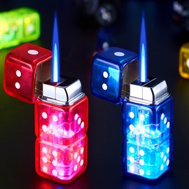 2PACK Red Blue Windproof Flame Adjustable Lighter,Cool,Jet Torch Flame Lighters,Butane Refillable Torch,BBQ Candles Camping (No Butane Fuel)