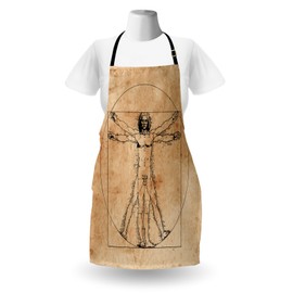 Ambesonne Human Anatomy Apron, Medieval Vitruvian Man Crosshatching Famous Italian Painting Renaissance Body Art, Unisex Kitchen Bib with Adjustable Neck for Cooking Gardening, Adult Size, Sepia