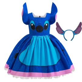 Tangsenyu Hawaii Lilo Costume for Kids Girls Blue Birthday Party Tutu Dress