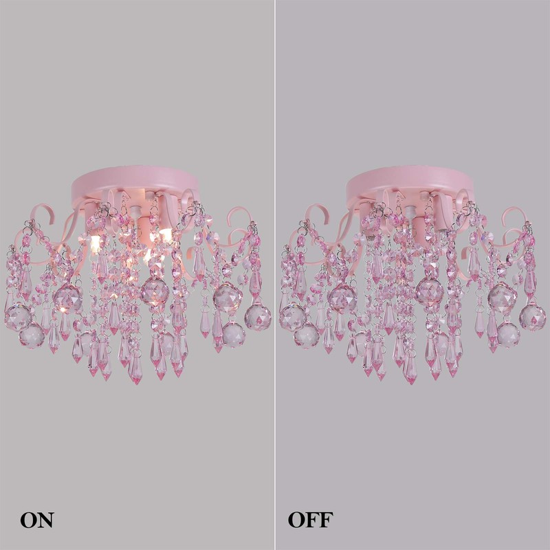 Q&S Mini Chandelier Crystal,Semi Flush Mount Pink Girl Chandelier, Small