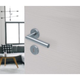Beschläge Hamburg: Amsterdam Form 1106 Door Handle with Deadlock Rosettes for Room Doors - Handle Set / Door Handle for Interior Doors, 54 mm Round Brushed Stainless Steel