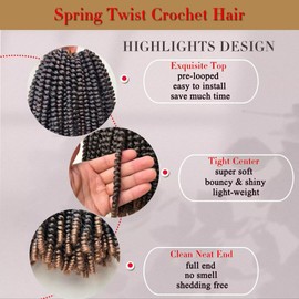 90strands Spring Twist Hair 8 Inch Spring Twist Crochet Hair for Springy Afro Twist Hair Distressed Soft Locs Butterfly Locs Ombre Pre-looped Crochet Synthetic Hair Extensions(#T1B/30)