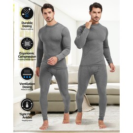 UNIQUEBLLA Long Johns Thermal Underwear Set for Men Thermal Base Layer Cold Weather Bottom Top Grey