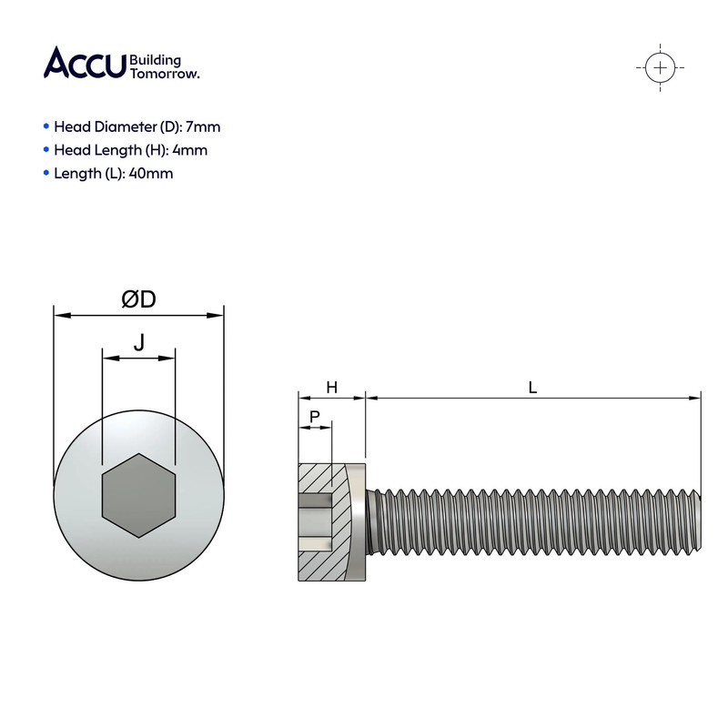 Accu - M4 x 40mm Cap Head Screws (DIN 912)