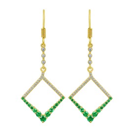 GOURIK 18K Yellow Gold Plated Green Simulated Emerald and Simulated Diamond Dangle May Birthstone Earrings For Women, Jewelry Gifts For Mom Wife Her