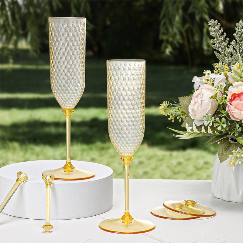 XUWAIDSGN 24 Pack Pink Detachable 2 piece Champagne Flutes 5.5