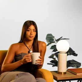 Ozarke Marble LED Table Lamp, Modern Bedside Reading Light, Small Table Lamp with USB Port for Bedside Table, Bedroom, Living Room & Home Decoration, Dimmable ETL Listed - Marble Base Globe Finish