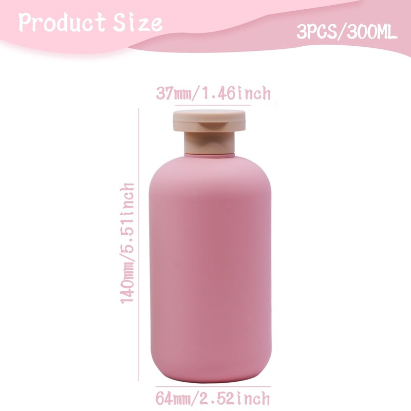 3-Pack Leakproof Travel Bottles - 10 oz Squeeze Shampoo &